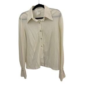Alex Colman Vintage Blouse White Metallic Thread Rhinestone Buttons Tag=16